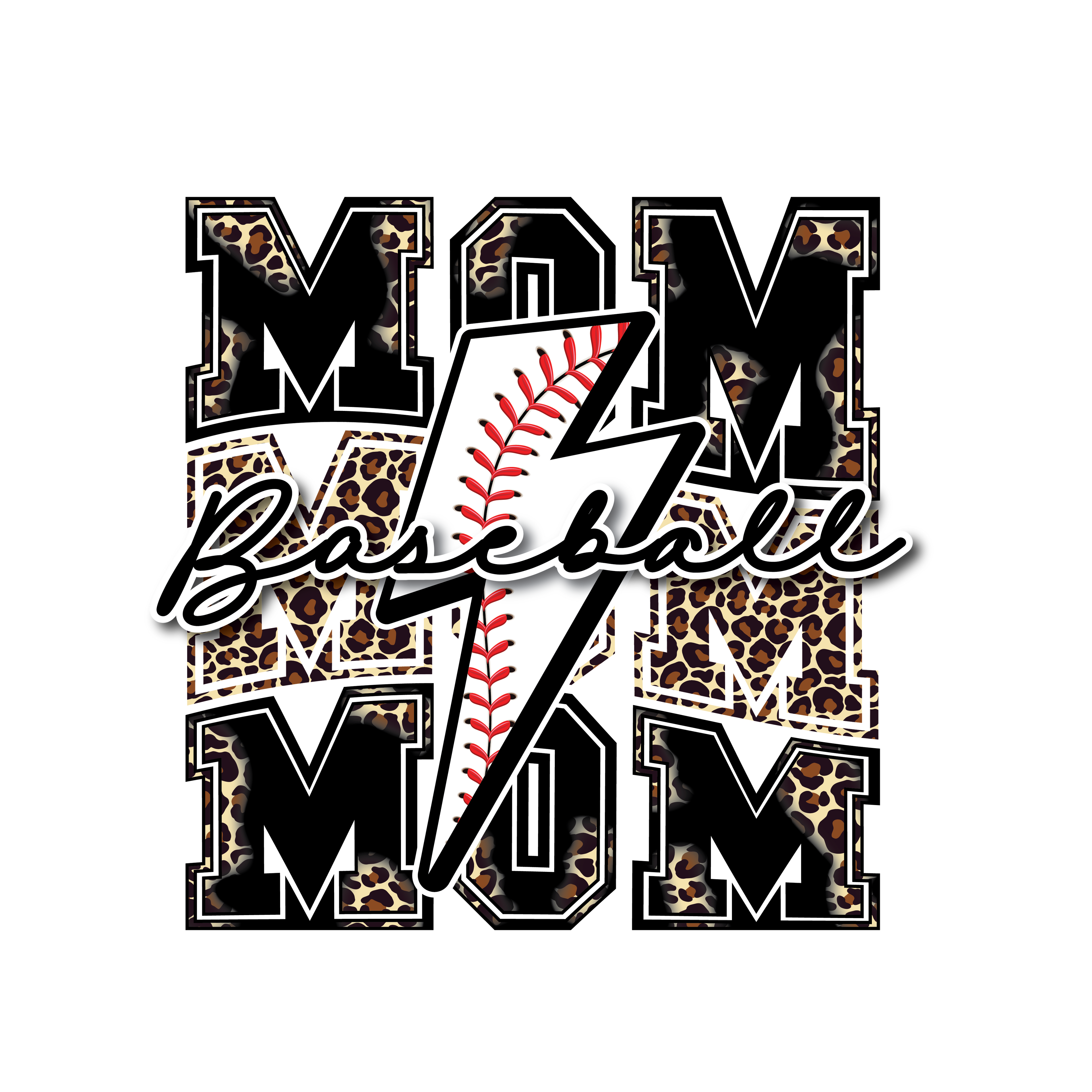 Baseball mom leopard and baseball lightning bolt