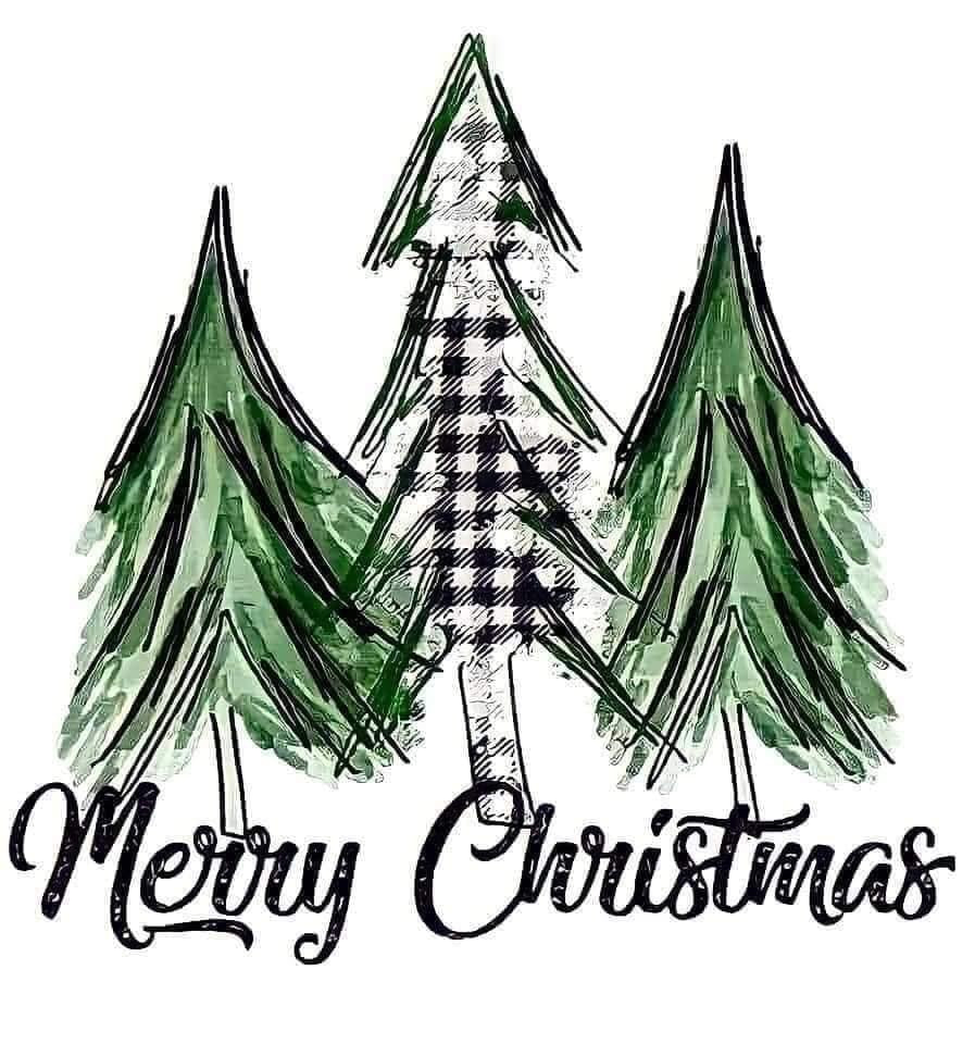 Merry Christmas green and white buffalo plaid trees